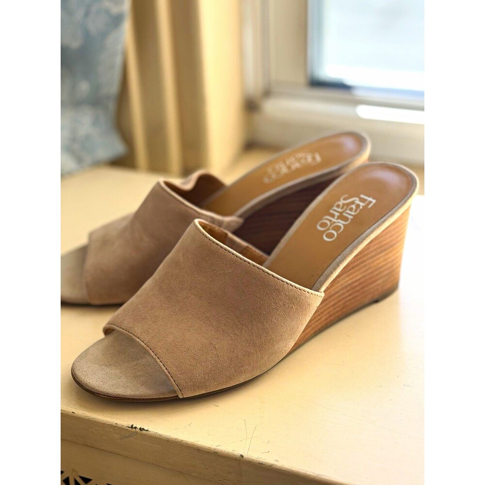 Franco Sarto McKenna Women's Beige Leather Wedge Slide Slip On Sandals 7.5